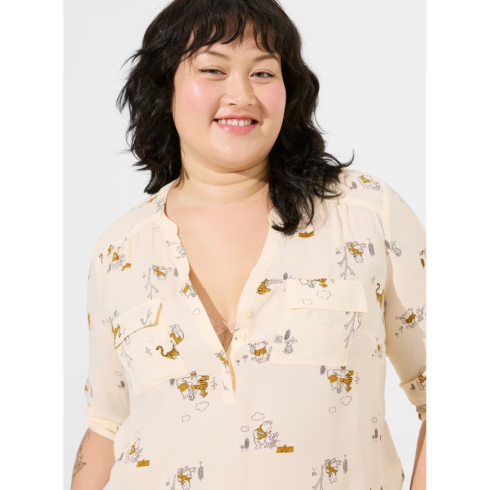 TORRID DISNEY Harper Winnie The Pooh Georgette Roll Tab Blouse Top 3 3X NWT